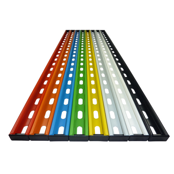 vertical bike rack - GearRail colour choices showing red, orange, blue, green, yellow, grey, white, black