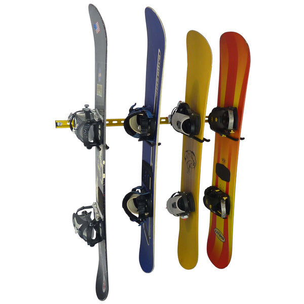 Snowboard wall rack. Wall mounting snowboard rack for 4 snowboards