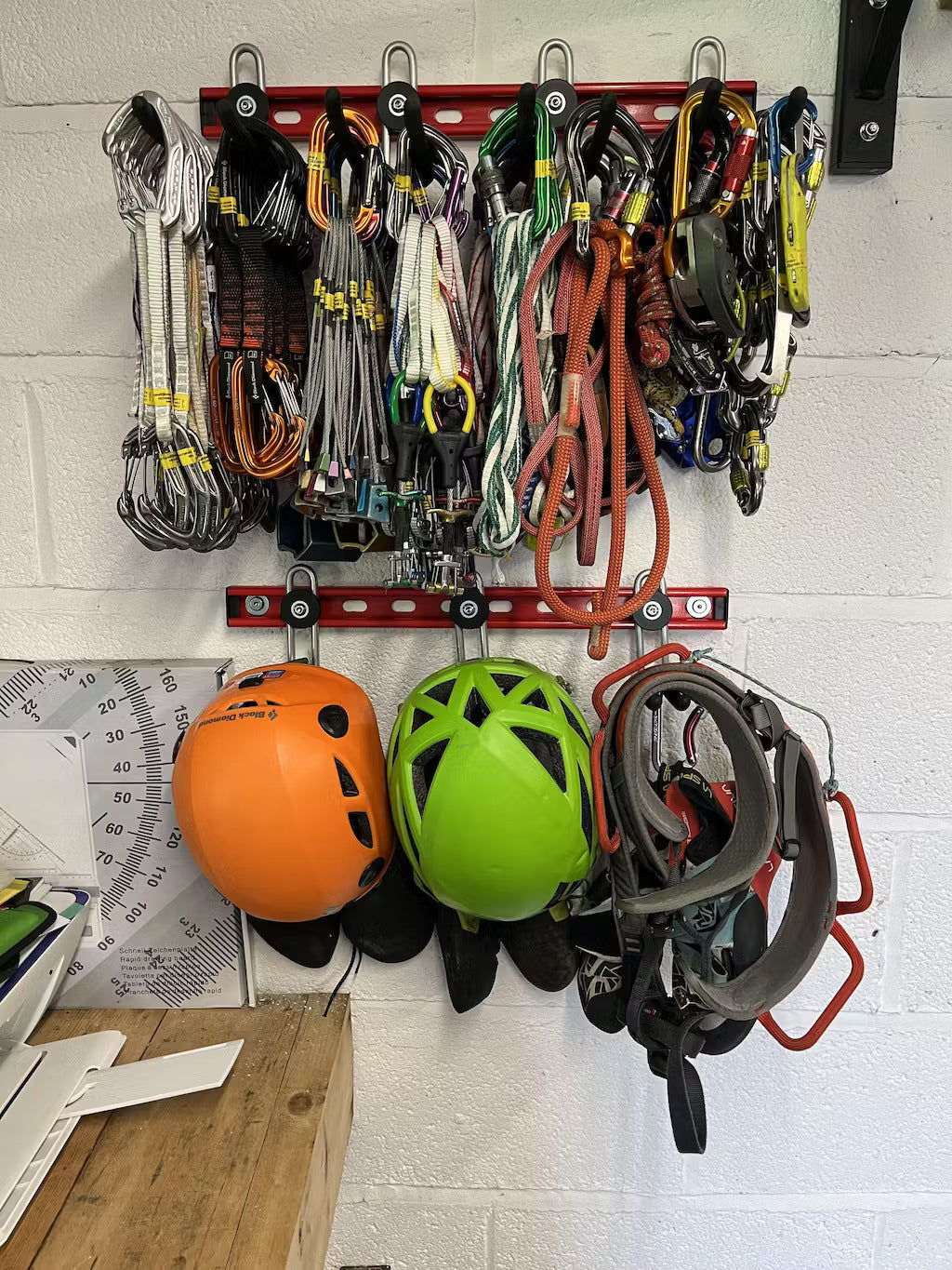 Climbing equipment wall storage system