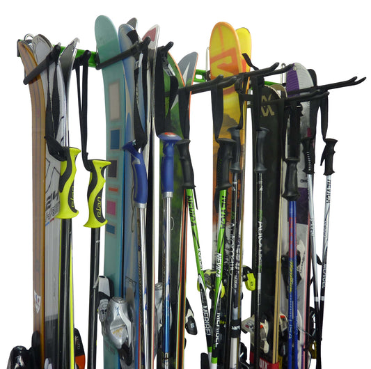 Ski wall rack and snowboard wall storage. ski rack for 2/4/6/8/10 or 12 pairs of skis and poles