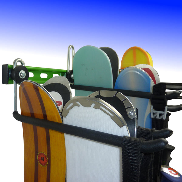 Ski wall rack and snowboard wall storage