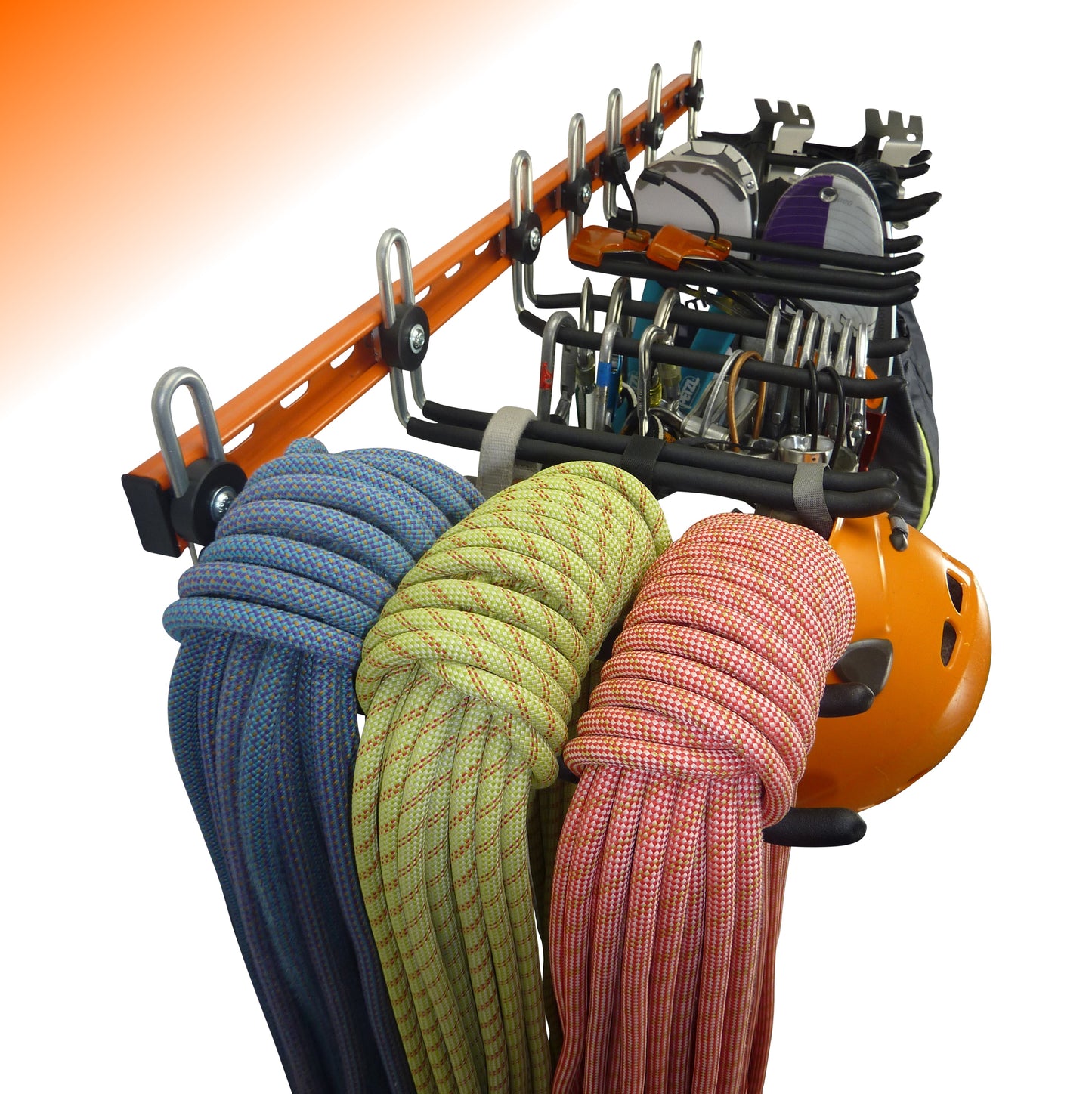 Climbing equipment wall storage system - rope storage