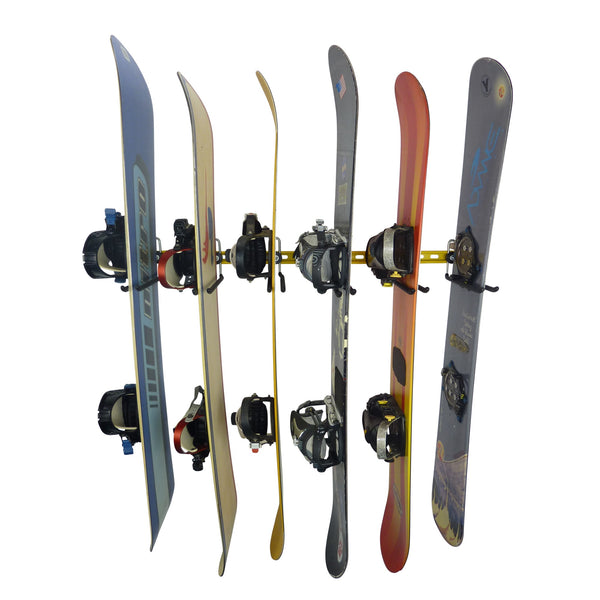 Snowboard wall rack. Wall mounted snowboard rack for 6 snowboards