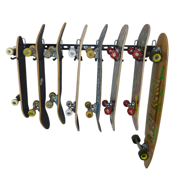 Skateboard hooks - extra GearHooks® for skateboards, helmets and gear. skateboard wall storage rack for 8 skateboards