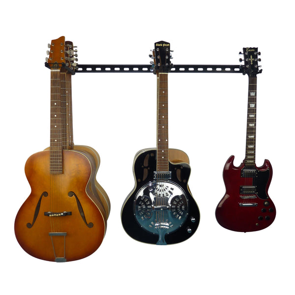 Guitar wall mount - wall mounting guitar racks. Acoustic and electric guitar wall storage rail with 3 guitar storage hooks for 6 guitars
