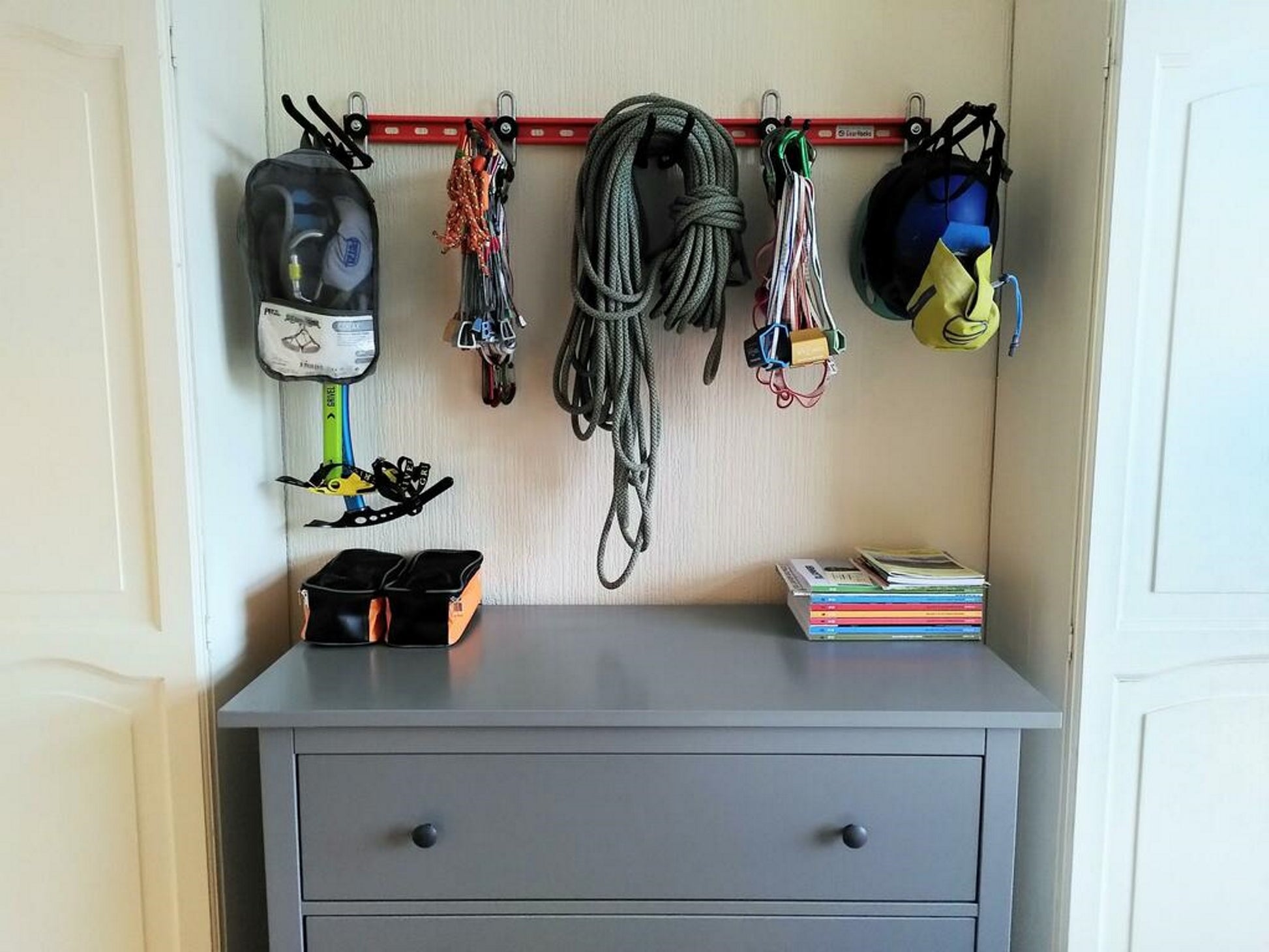 Climbing equipment wall storage system